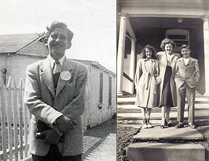 Two Photos. Sheldon Clements alone. Sheldon and Nona Clements with Aunt Leola Folk.
